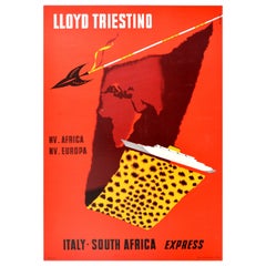 Original Vintage Cruise Travel Poster Lloyd Triestino Europa Italy South Africa