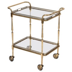 Bar Cart, with Service Tray, Brass and Glass by Maison Baguès, France, 1950s