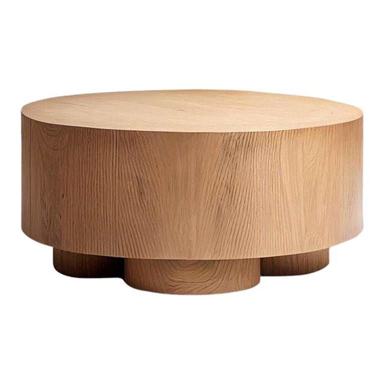 Brutalist Round Coffee Table in Red Oak Wood Veneer, Podio by NONO
