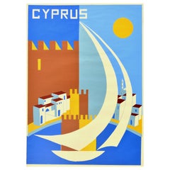 Original Vintage Travel Poster Cyprus Summer Beaches Sailing Sport Silkscreen