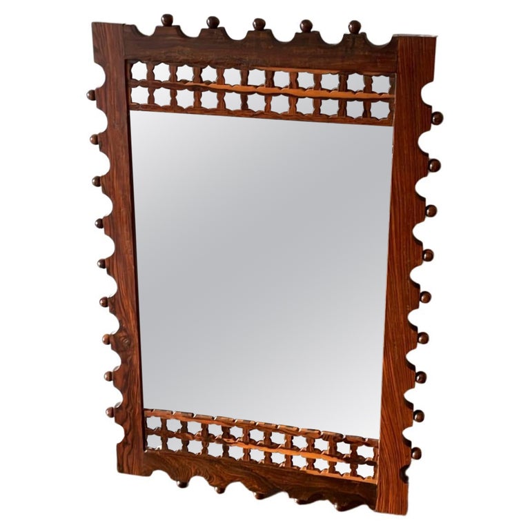 Midcentury Wood Carved Rosewood Mirror For Sale at 1stDibs