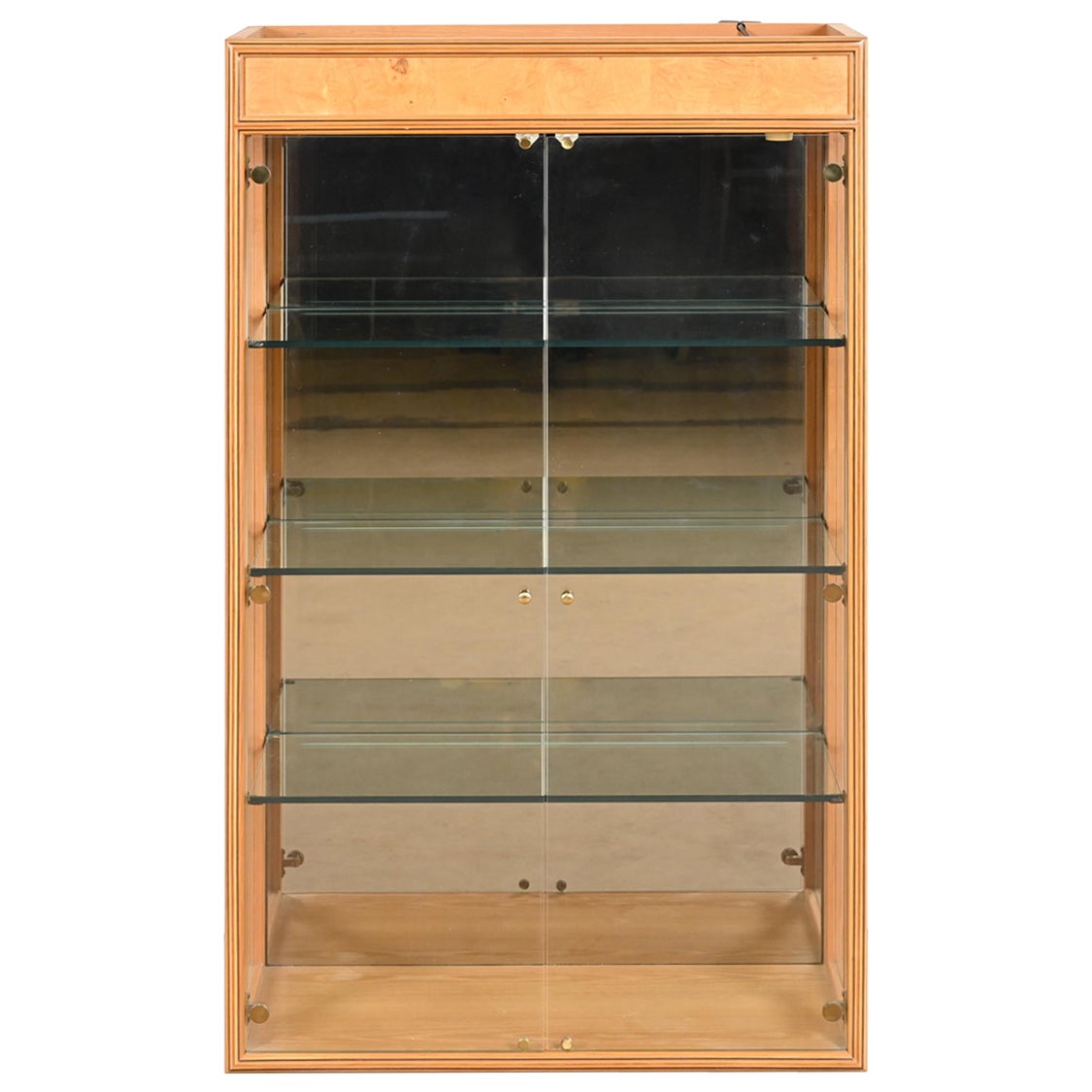 Milo Baughman Style Burl Wood Lighted Bookcase or Display Cabinet by Henredon