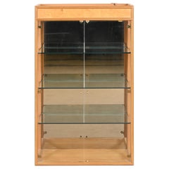 Milo Baughman Style Burl Wood Lighted Bookcase or Display Cabinet by Henredon
