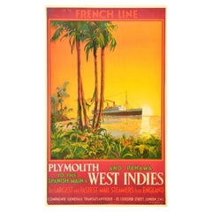 Original Vintage Travel Poster French Line Ocean Cruise Plymouth Panama Spain 