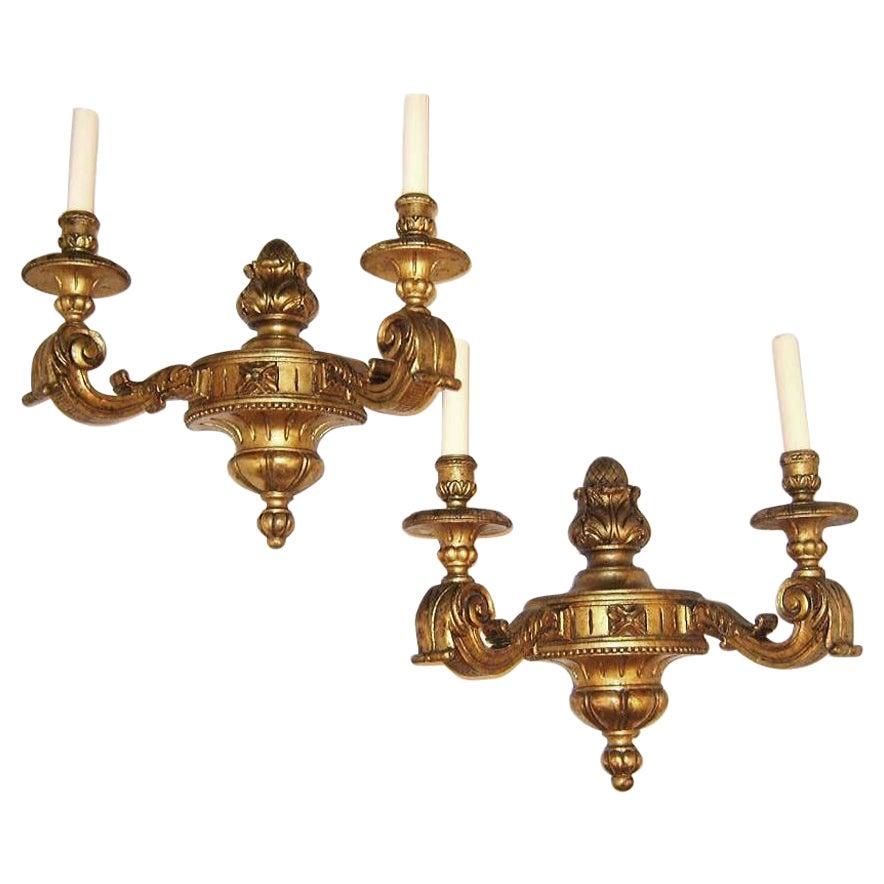 Pair of Gilt Wood Sconces For Sale