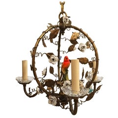 Gilt Metal Chandelier with Porcelian Flowers