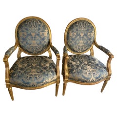 Retro Michael Taylor Louis XV1 Style Gilt Armchairs