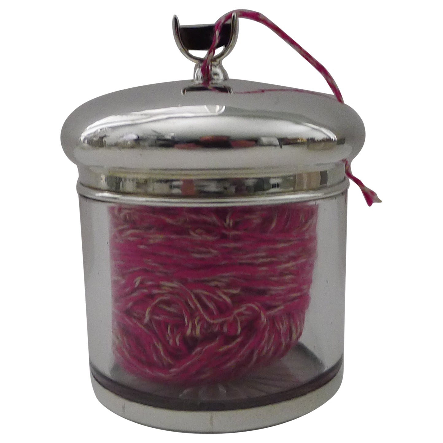 Antique English Glass & Sterling Silver String / Twine Jar or Box, 1899 For Sale