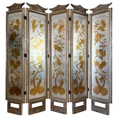 Stunning James Mont Five-Panel Eglomise Room Divider Screen From the 1950s
