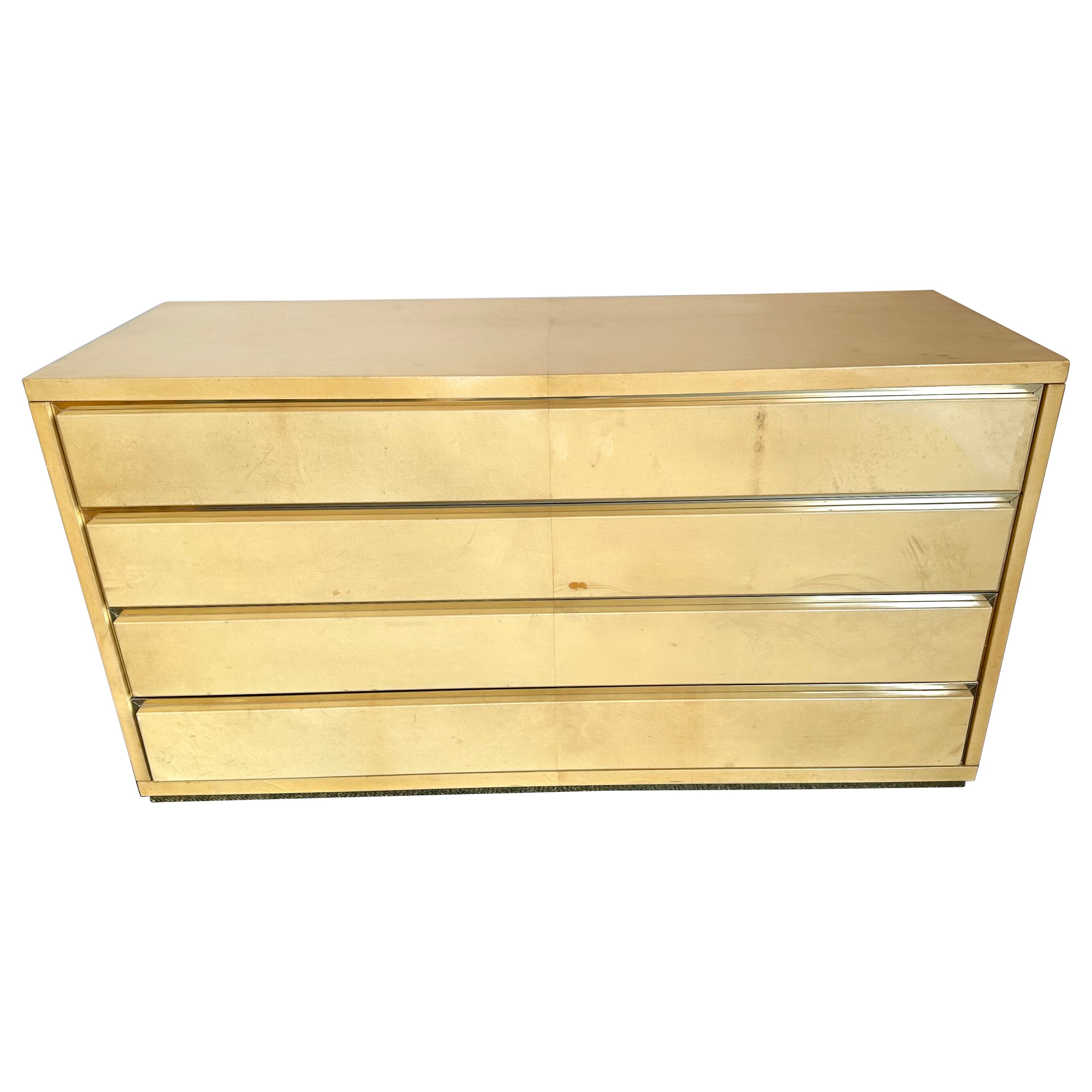 Chest of Drawers Lacquered Goatskin and Brass by Aldo Tura, Italy, 1970s For Sale