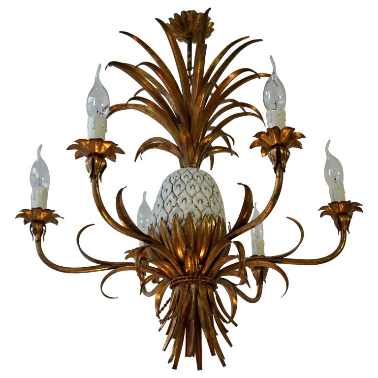Italian Ceramic and Brass Pineapple Chandelier, circa 1970s For Sale at  1stDibs