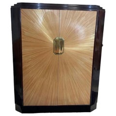 French Art Déco Sunburst Marquetry Dry Bar Cabinet
