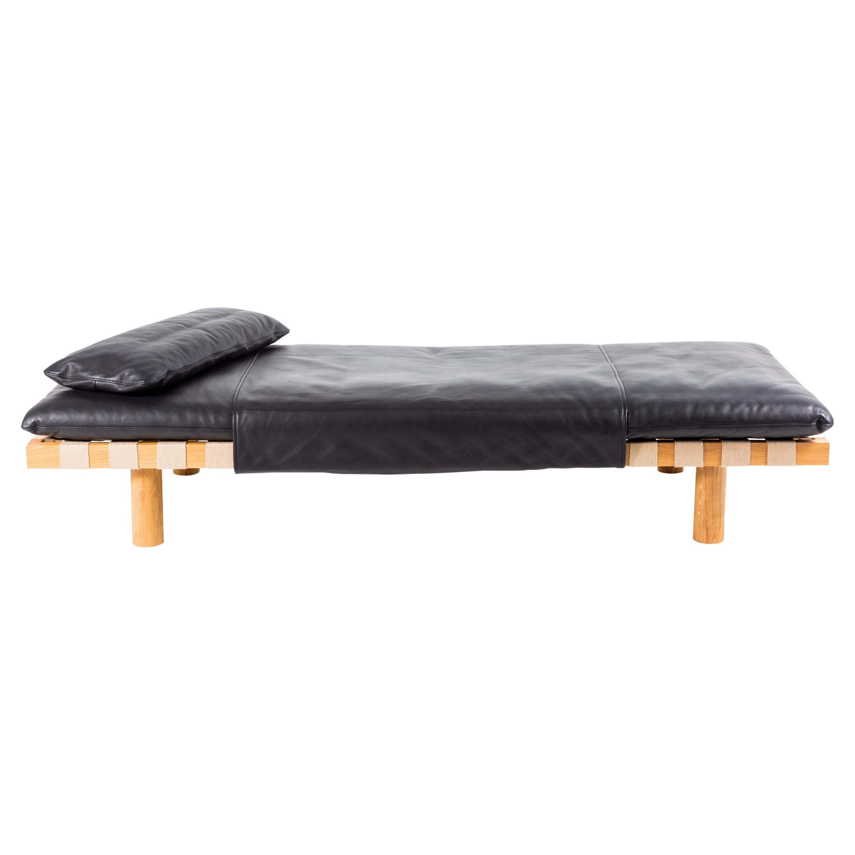 Pallet Black Leather Nature Day Bed by Pulpo For Sale