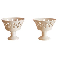 Vintage Jean Roger Pair of White Ceramic Fruit Stands, France, 20th Century