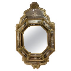 Murano Glass Italy Wallmirror, Cut Glass and Silver Finish