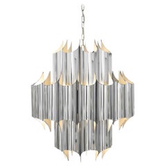 Chandelier, Polished Metal, Tubular, Great Condition, Mid-Century Modern