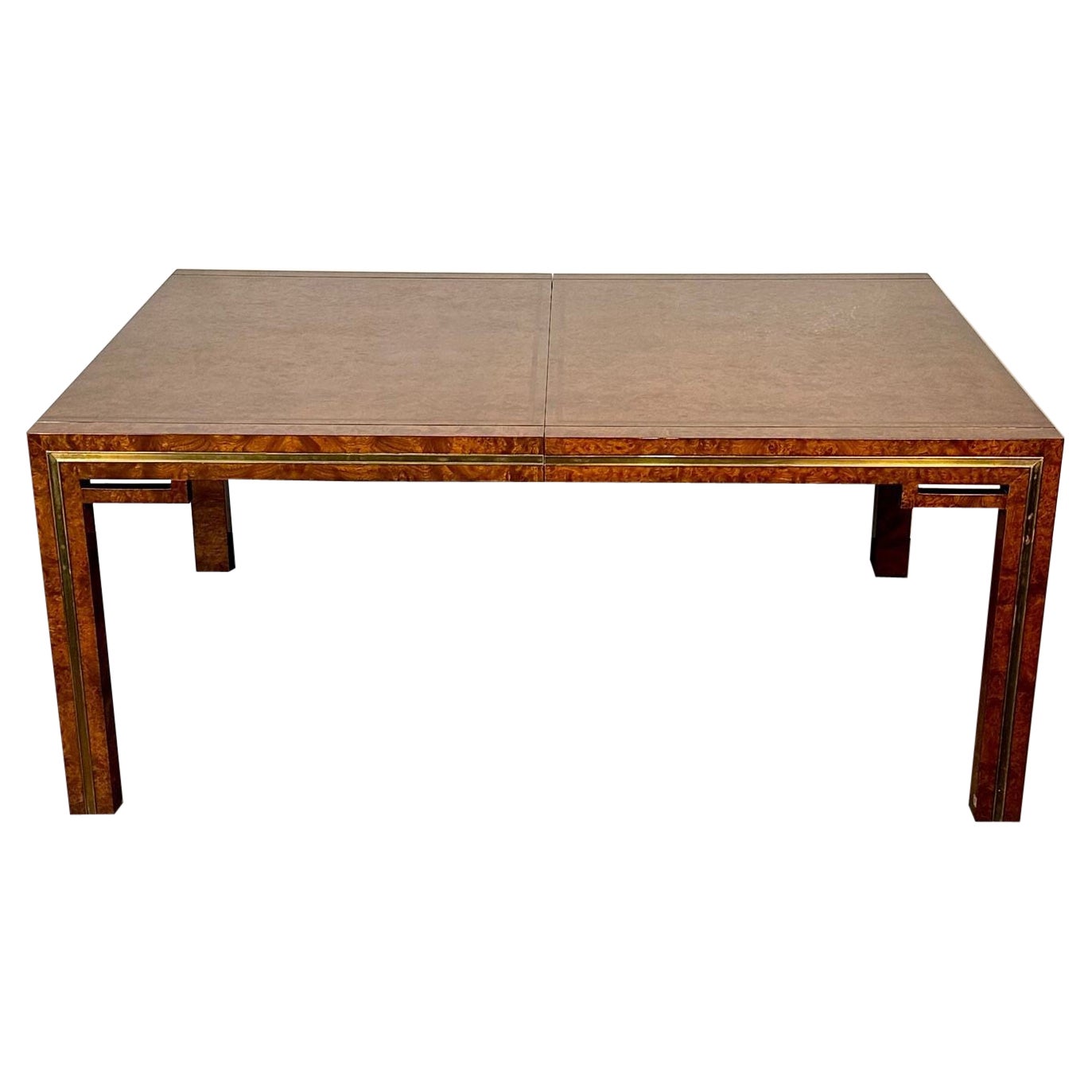 Table de salle à manger Mastercraft en laiton et bois de ronce, William Doezema, mi-siècle moderne en vente