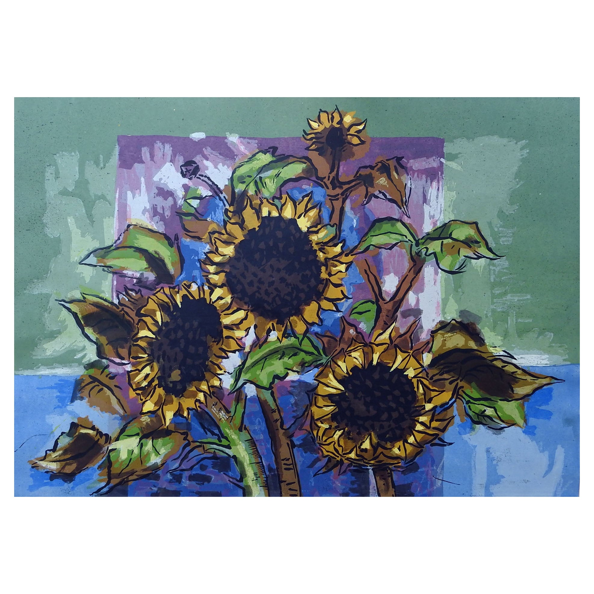 1960s Sunflowers Serigraph Print by Guy Maccoy For Sale