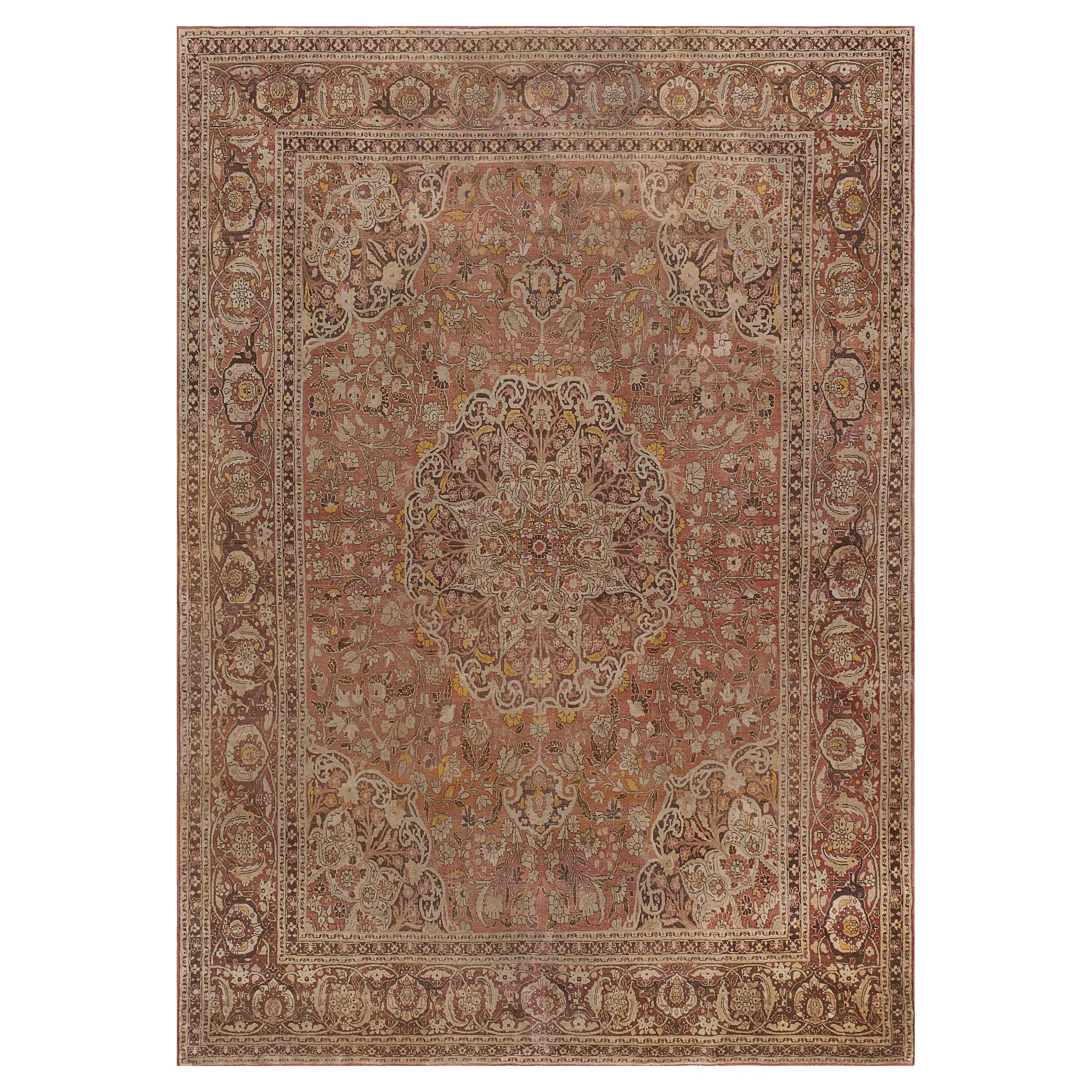 Antique Late 19th Century Handwoven Wool Tabriz Rug For Sale