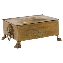 "Victoria 1805" Brass Box, Warm Color, Embossed Design, Lion's Head Handle