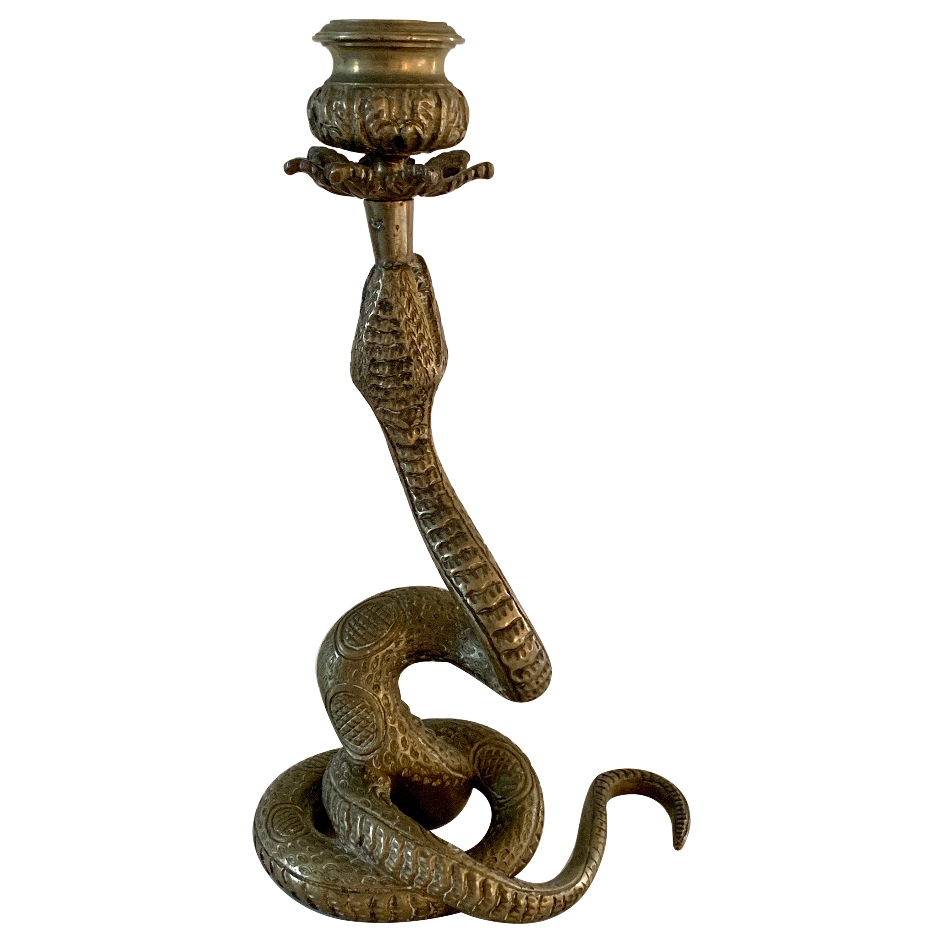 Vintage Brass Serpent Snake Candle Holder For Sale