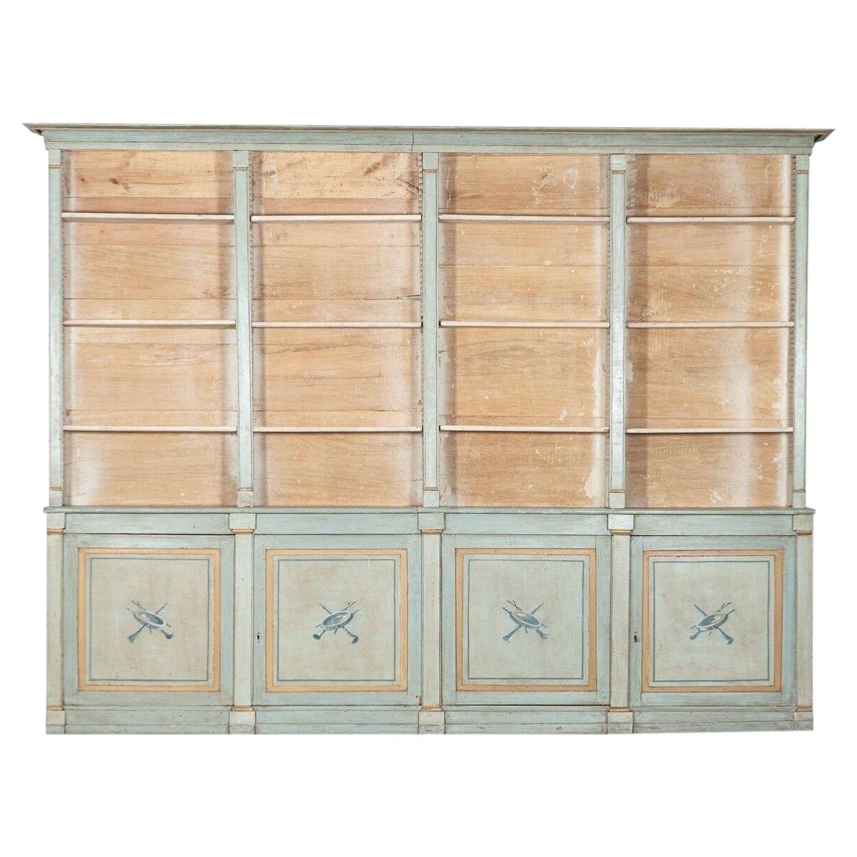 Monumental 19th Century French Blue Painted Bookcase For Sale