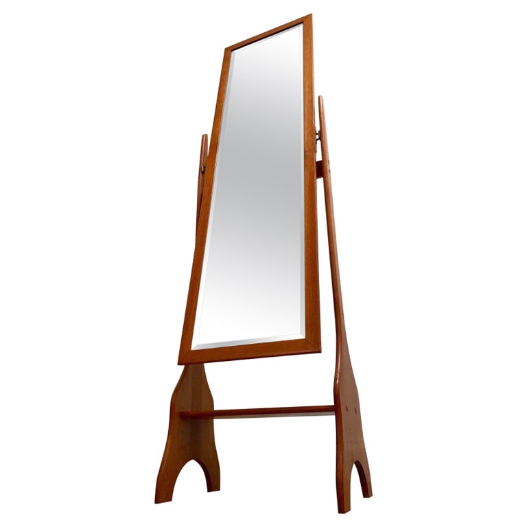 1960s Danish Style Teak Cheval Mirror For Sale at 1stDibs