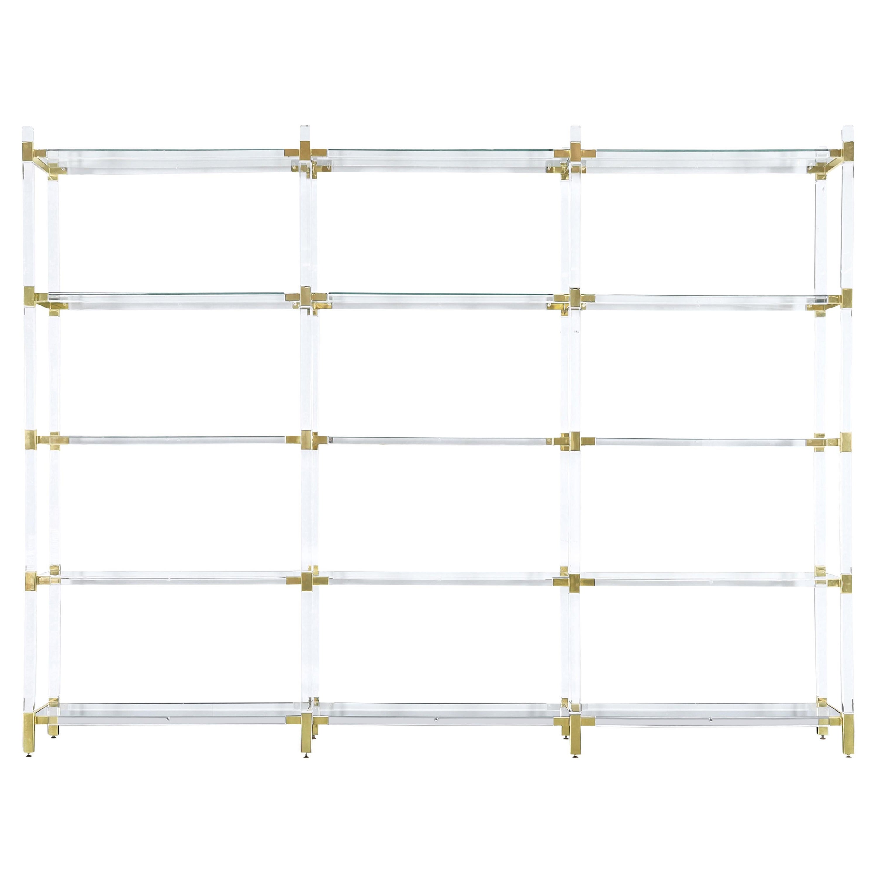 Vintage Custom Etagere/Shelving Unit in Lucite and Brass by Charles Hollis Jones