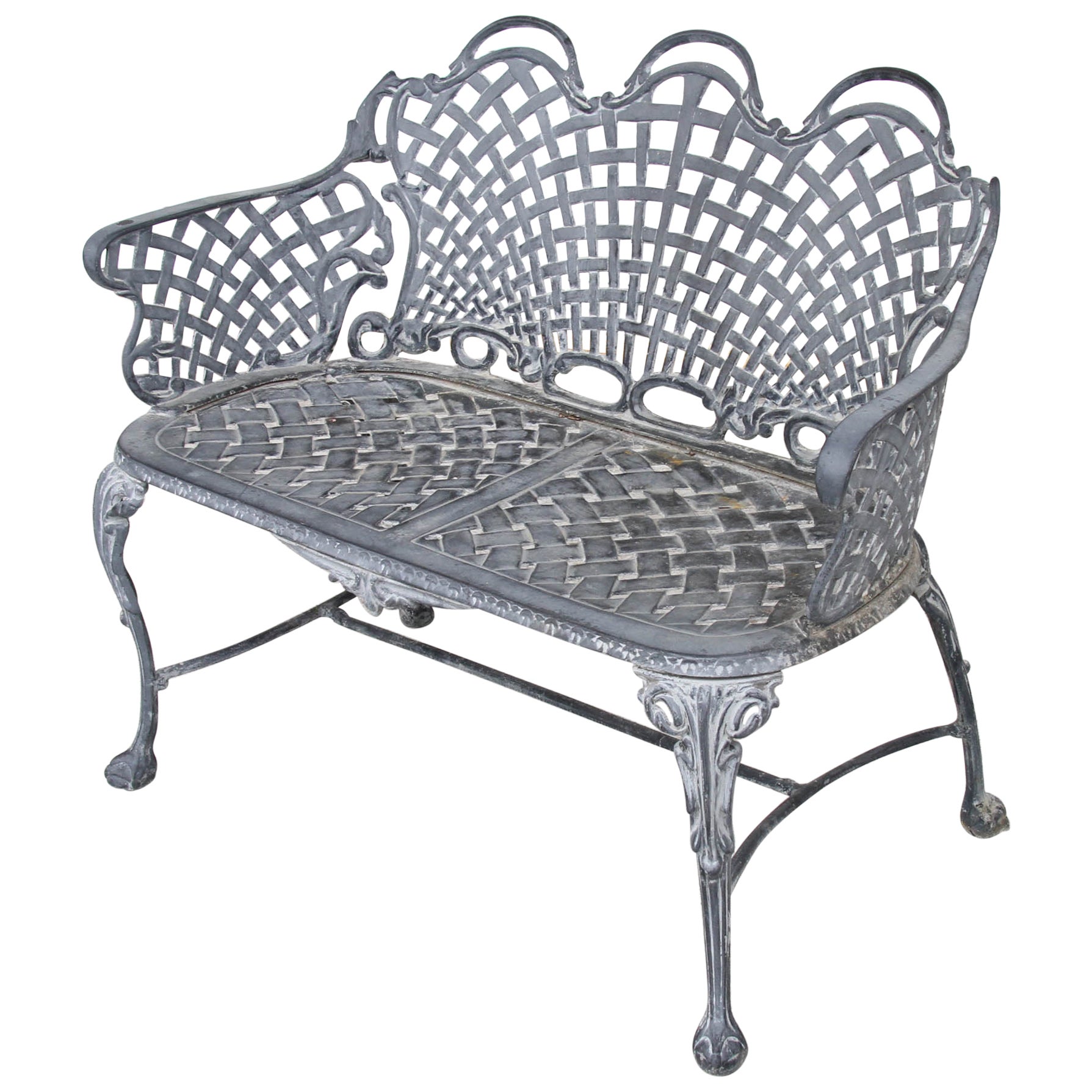 Basketweave Cast Aluminum Triple Arch Settee For Sale