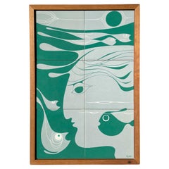 Modernist Green Tile Wall Art Piece, Bing & Grondahl, 1960s