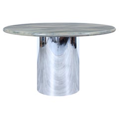 Retro Marble and Stainless Steel Round Dining Table