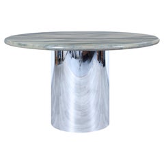 Vintage Marble and Stainless Steel Round Dining Table