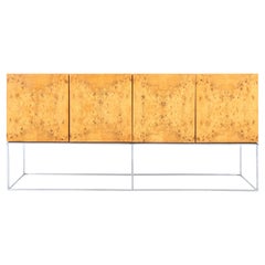 Vintage Burl Wood and Chrome Credenza by Milo Baughman for Thayer Coggin