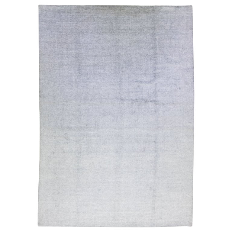 Solid Silver Handmade Wool and Silk Rug For Sale at 1stDibs