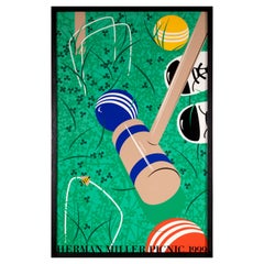 Herman Miller Picnic 1999 Croquet Vintage Poster Designer Kathy Stanton Framed