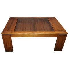 1980s Teak and Glass Backgammon Coffee Game Table