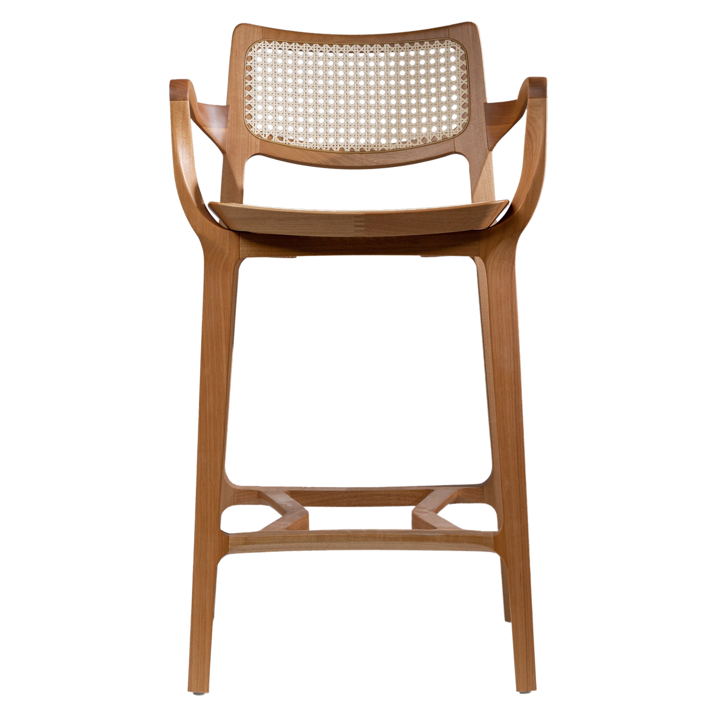 Tabouret post-moderne en bois massif, dossier en rotin et cuir, comptoir ou montant de bar