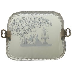 Mirrored Engraved Glass Serving Tray by Ercole Barovier for Murano Glass