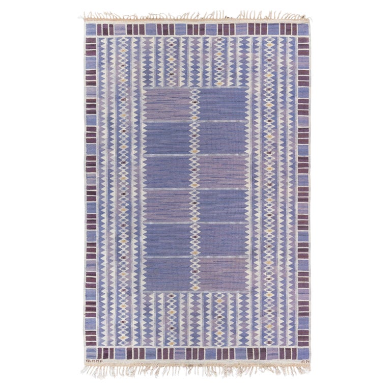Vintage Swedish Flat Woven Rug by Barbro Nilsson For Sale at 1stDibs