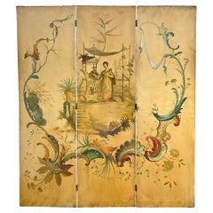 French Chinoiserie Gracie Inspired Oil On Canvas Screen / Panels / Room Divider