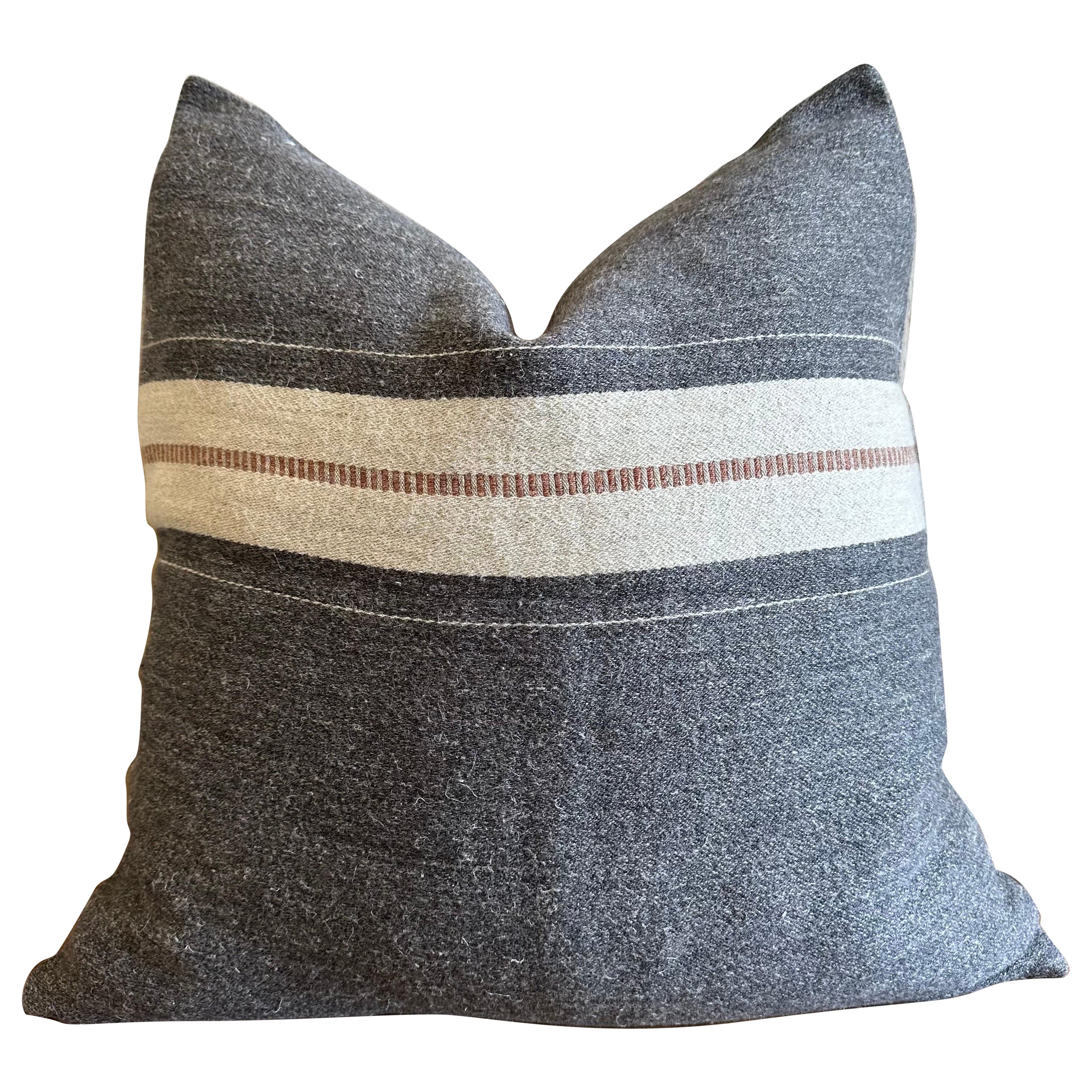 Luc Linen and Wool Pillow with Down Feather Insert For Sale
