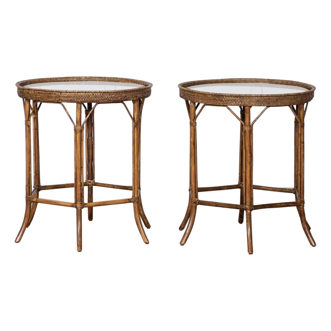 Large Pair English Glazed Bamboo Side Tables