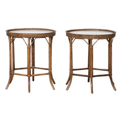 Large Pair English Glazed Bamboo Side Tables