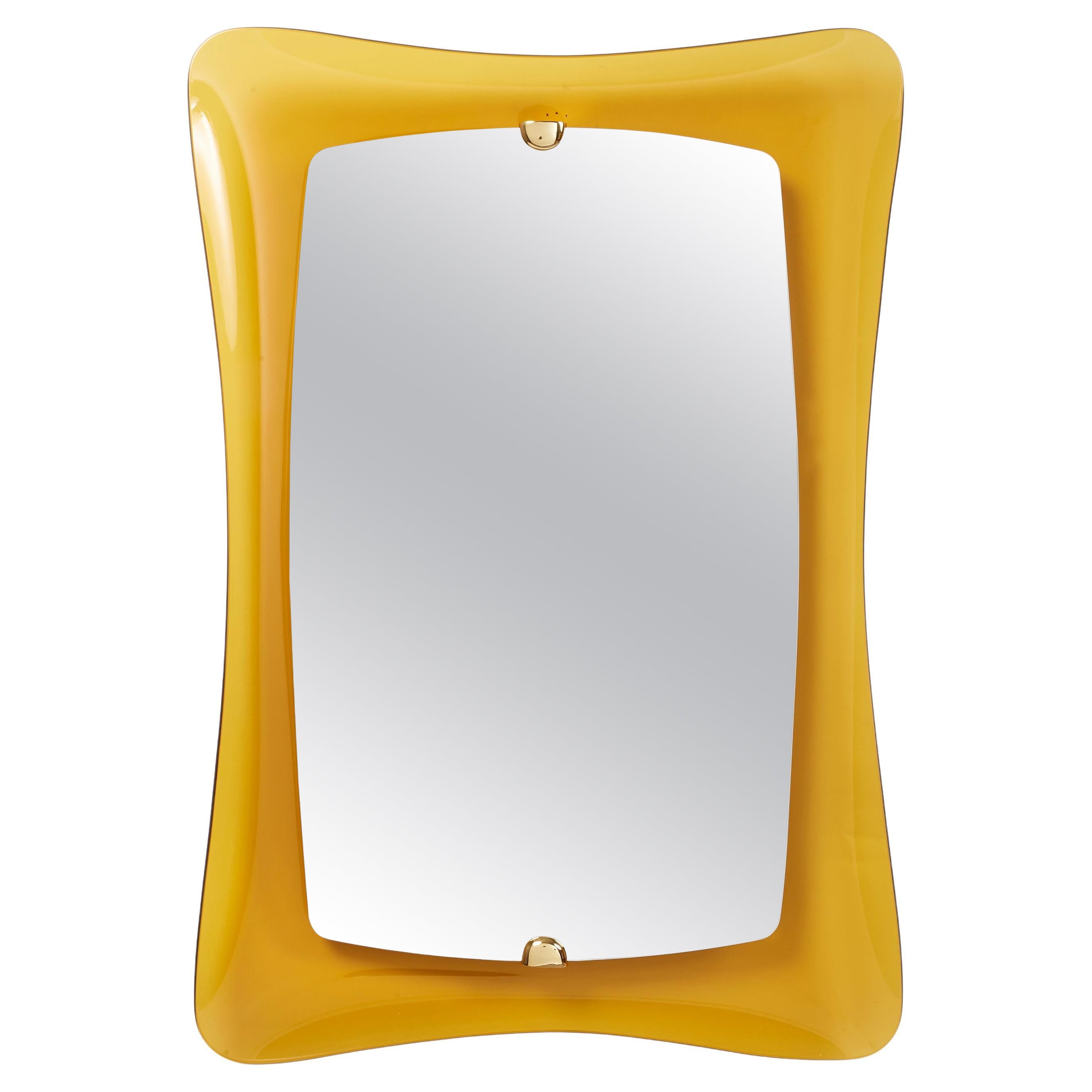 Yellow Amber Glass Mirror, Italy, 1960s