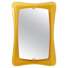 Vintage Yellow Amber Glass Mirror, Italy, 1960s