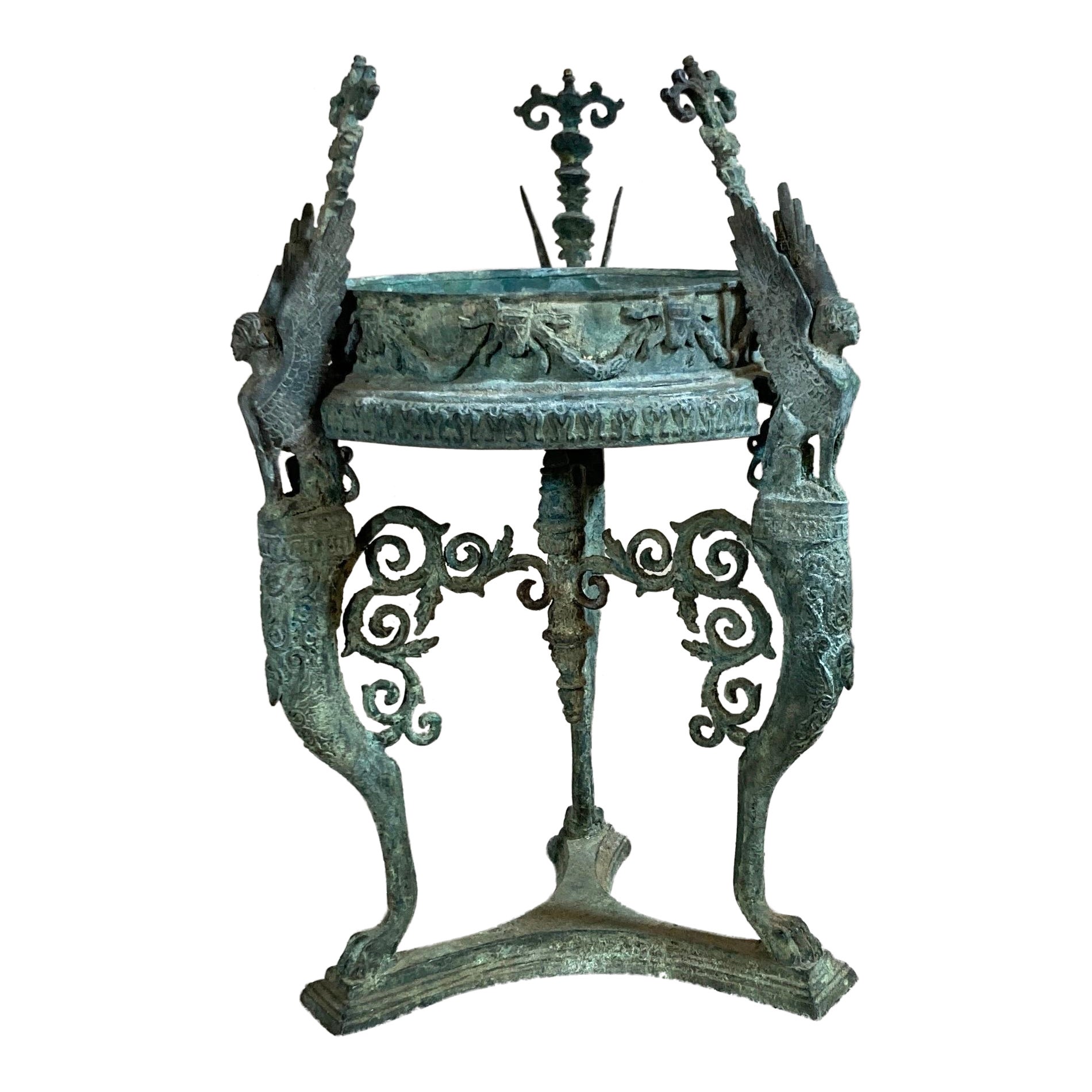 Petit porte-plantes néoclassique Grand Tour en bronze en forme de guéridon, vers 1900