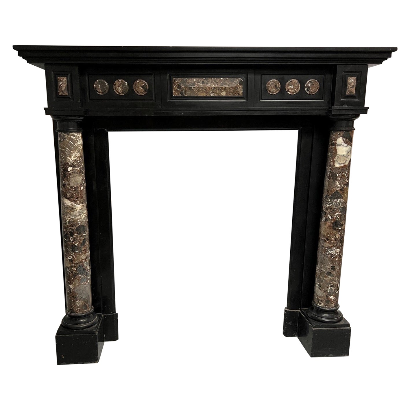 Late 19th Century Antique Black Belgian Marble Mantel with Marble Columns For Sale