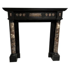 Late 19th Century Antique Black Belgian Marble Mantel with Marble Columns