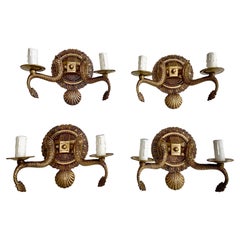 Retro Set 4 Seashell & Dolphin Neoclassic Brass Wall Sconces