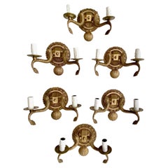 Set 6 Neoclassic Dolphin Shell Brass Wall Sconces